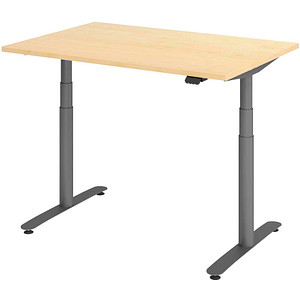 Image HAMMERBACHER VXDLR12 elektrisch höhenverstellbarer Schreibtisch ahorn rechteckig, T-Fuß-Gestell grau 120,0 x 80,0 cm