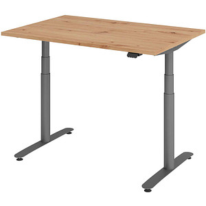 Image HAMMERBACHER VXDLR12 elektrisch höhenverstellbarer Schreibtisch asteiche rechteckig, T-Fuß-Gestell grau 120,0 x 80,0 cm