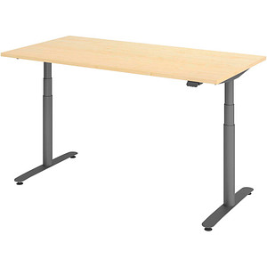 Image HAMMERBACHER VXDLR16 elektrisch höhenverstellbarer Schreibtisch ahorn rechteckig, T-Fuß-Gestell grau 160,0 x 80,0 cm