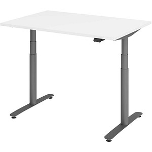 Image HAMMERBACHER VXDLR12 elektrisch höhenverstellbarer Schreibtisch weiß rechteckig, T-Fuß-Gestell grau 120,0 x 80,0 cm