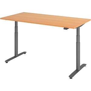 Image HAMMERBACHER VXDLR16 elektrisch höhenverstellbarer Schreibtisch buche rechteckig, T-Fuß-Gestell grau 160,0 x 80,0 cm