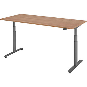 Image HAMMERBACHER VXDLR19 elektrisch höhenverstellbarer Schreibtisch nussbaum rechteckig, T-Fuß-Gestell grau 180,0 x 80,0 cm