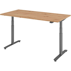 Image HAMMERBACHER VXDLR16 elektrisch höhenverstellbarer Schreibtisch asteiche rechteckig, T-Fuß-Gestell grau 160,0 x 80,0 cm