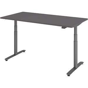 Image HAMMERBACHER VXDLR16 elektrisch höhenverstellbarer Schreibtisch grafit rechteckig, T-Fuß-Gestell grau 160,0 x 80,0 cm