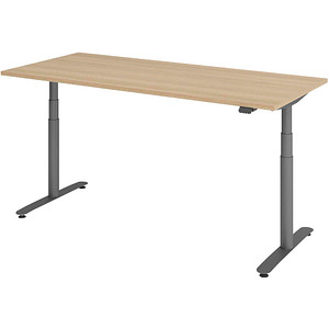 Image HAMMERBACHER VXDLR19 elektrisch höhenverstellbarer Schreibtisch eiche rechteckig, T-Fuß-Gestell grau 180,0 x 80,0 cm