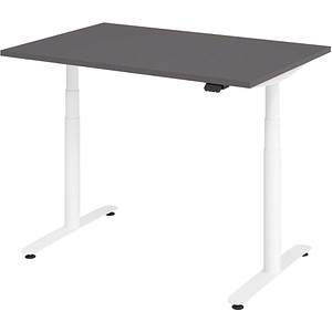Image HAMMERBACHER VXDLR12 elektrisch höhenverstellbarer Schreibtisch grafit rechteckig, T-Fuß-Gestell weiß 120,0 x 80,0 cm