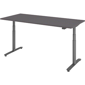 Image HAMMERBACHER VXDLR19 elektrisch höhenverstellbarer Schreibtisch grafit rechteckig, T-Fuß-Gestell grau 180,0 x 80,0 cm