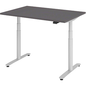 Image HAMMERBACHER VXDLR12 elektrisch höhenverstellbarer Schreibtisch grafit rechteckig, T-Fuß-Gestell silber 120,0 x 80,0 cm