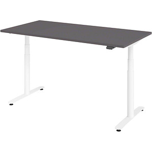 Image HAMMERBACHER VXDLR16 elektrisch höhenverstellbarer Schreibtisch grafit rechteckig, T-Fuß-Gestell weiß 160,0 x 80,0 cm