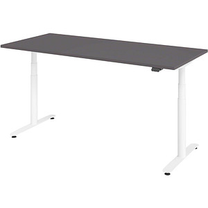 Image HAMMERBACHER VXDLR19 elektrisch höhenverstellbarer Schreibtisch grafit rechteckig, T-Fuß-Gestell weiß 180,0 x 80,0 cm