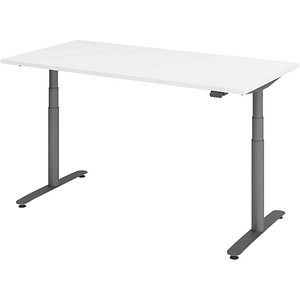Image HAMMERBACHER VXDLR16 elektrisch höhenverstellbarer Schreibtisch weiß rechteckig, T-Fuß-Gestell grau 160,0 x 80,0 cm