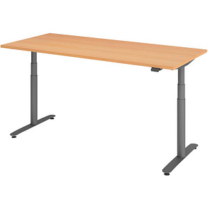Image HAMMERBACHER VXDLR19 elektrisch höhenverstellbarer Schreibtisch buche rechteckig, T-Fuß-Gestell grau 180,0 x 80,0 cm