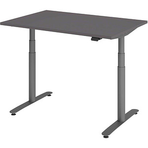 Image HAMMERBACHER VXDLR12 elektrisch höhenverstellbarer Schreibtisch grafit rechteckig, T-Fuß-Gestell grau 120,0 x 80,0 cm