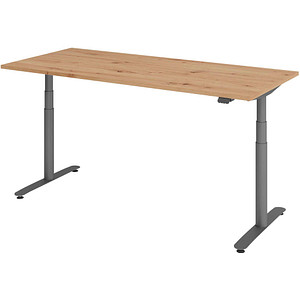 Image HAMMERBACHER VXDLR19 elektrisch höhenverstellbarer Schreibtisch asteiche rechteckig, T-Fuß-Gestell grau 180,0 x 80,0 cm