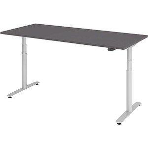 Image HAMMERBACHER VXDLR19 elektrisch höhenverstellbarer Schreibtisch grafit rechteckig, T-Fuß-Gestell silber 180,0 x 80,0 cm