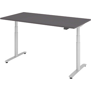 Image HAMMERBACHER VXDLR16 elektrisch höhenverstellbarer Schreibtisch grafit rechteckig, T-Fuß-Gestell silber 160,0 x 80,0 cm