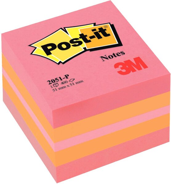 Image 3M Post-it® Haftnotizwürfel Mini/2051-P 51x51 mm pink Inh.400 Blatt