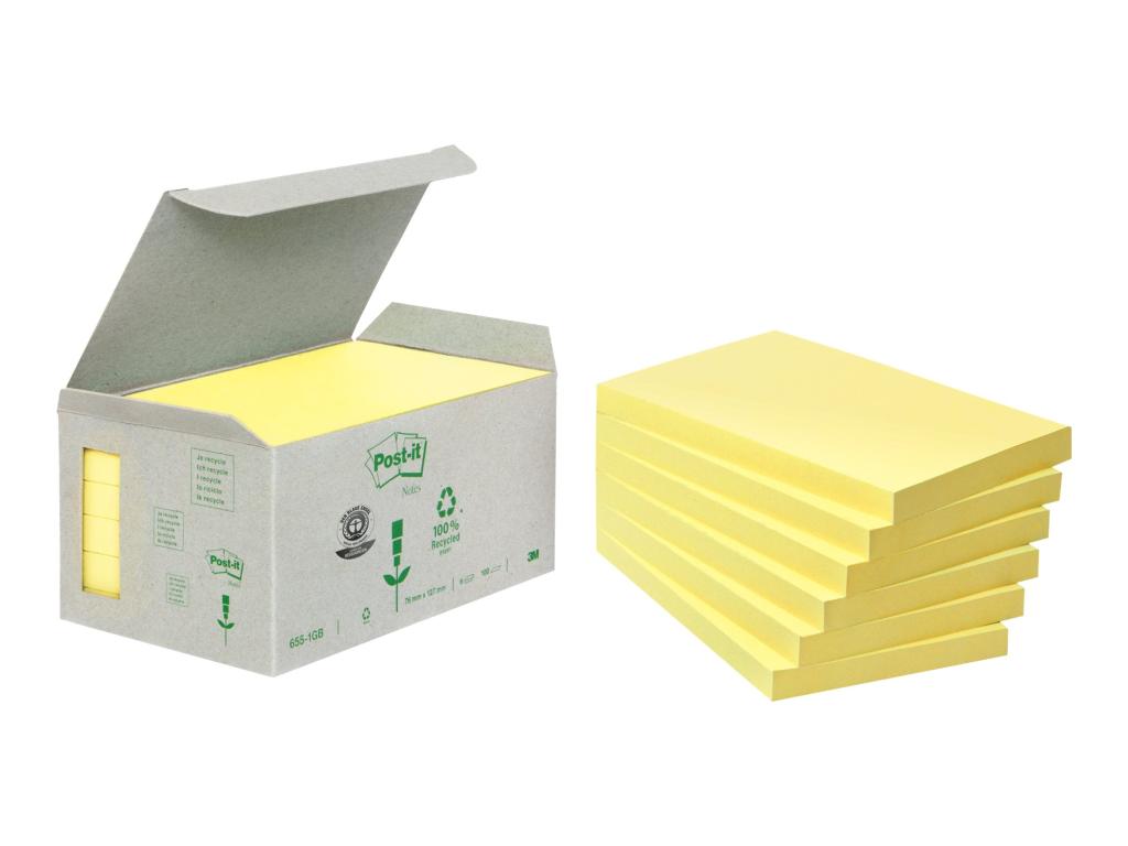 Image 3M Post-it Recycling Notes Haftnotizen, 127 x 76 mm, gelb 100 Blatt-Block, aus 