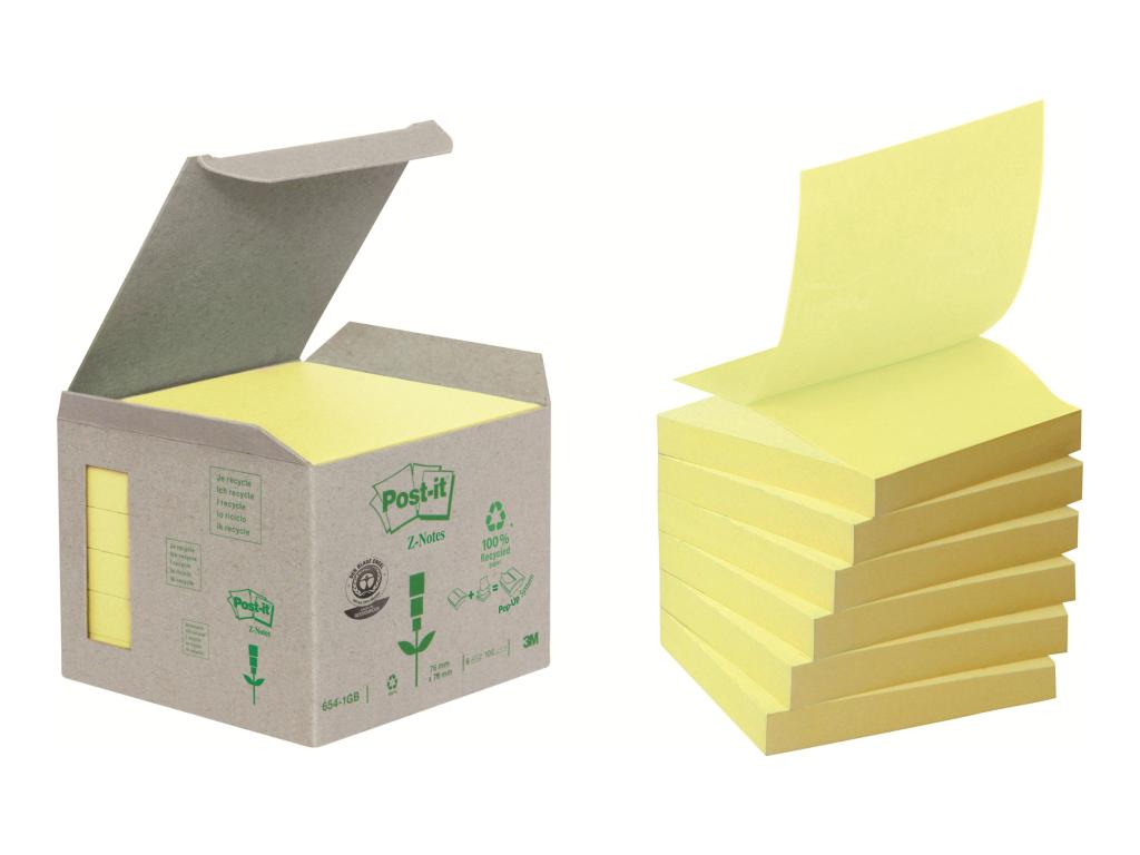 Image 3M Post-it Recycling Notes Haftnotizen, gelb 76 x 76 mm, 1 Block-100 Blatt - 6 