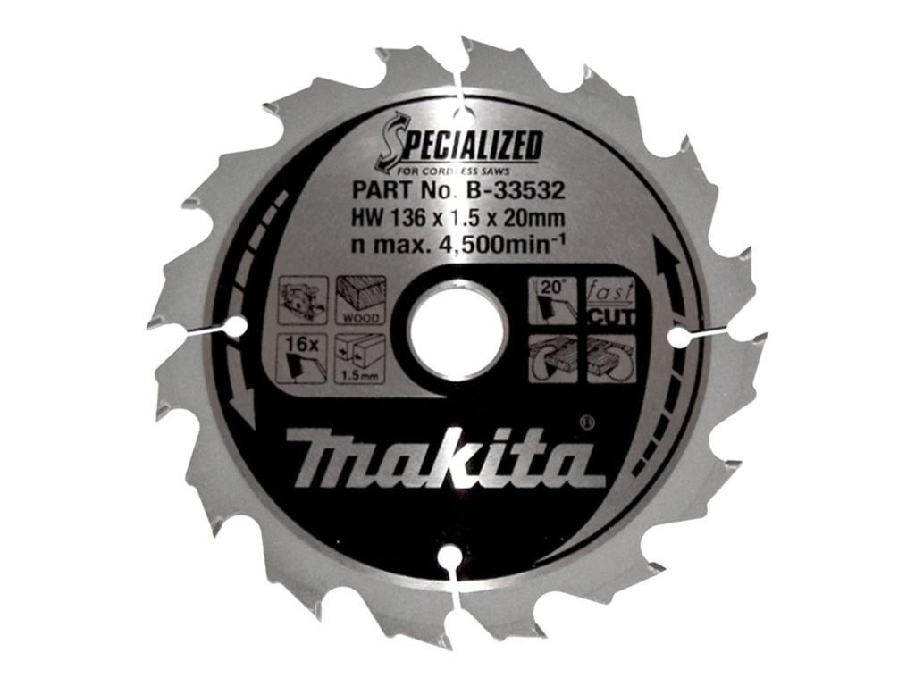 Image MAKITA SPECIALIZED Kreissägeblatt 136x20x16Z B-33532 Durchmesser: 136 mm Dicke: