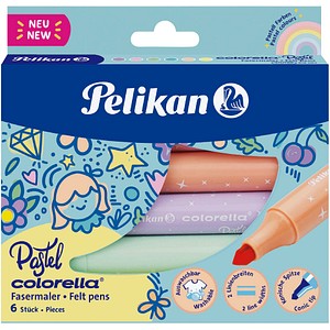 Image PELIKAN 6 Pelikan Colorella Pastell 411 Filzstifte farbsortiert; 1 Pack = 6 St.
