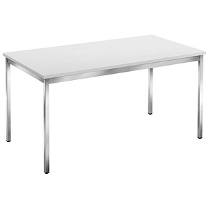 Image SODEMATUB Mehrzwecktisch weiß rechteckig, Vierkantrohr chrom, 140,0 x 80,0 x 74,0 cm