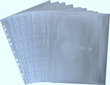 Image Dokumententaschen Sammelmappen Sichttaschen A4 quer transparent farblos- Dokumentenmappe zum Abheften mit EURO-Lochung, Abheftrand, Klappe und Klettverschluss - 10 Stück