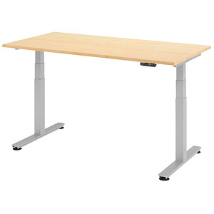 Image HAMMERBACHER XDSM16 höhenverstellbarer Schreibtisch ahorn rechteckig T-Fuß-Gestell silber 160,0 x 80,0 cm