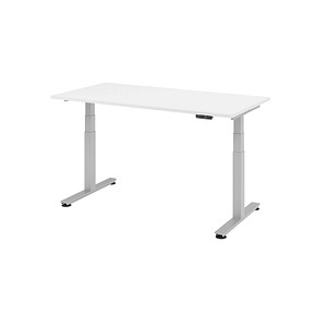 Image HAMMERBACHER XDSM16 höhenverstellbarer Schreibtisch weiß rechteckig T-Fuß-Gestell silber 160,0 x 80,0 cm