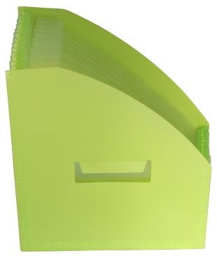 Image EXXO by HFP Fächer-Stehsammler / Fächertasche / Aktentasche, passend für A4 Unterlagen, 12 Fächer, aus PP, dehnbar bis 30 cm, mit Klarsicht-Taben und Tragegriff, Farbe: transparent limone – 1 Stück
