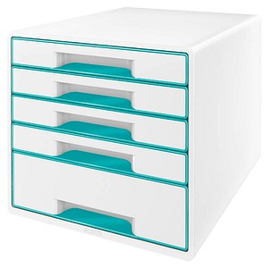 Image LEITZ Schubladenbox WOW CUBE, 5 Schübe, perlweiß/eisblau für Format DIN A4 Maxi