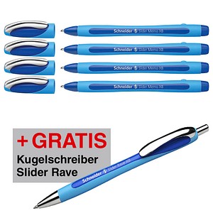 Image AKTION: 4 Schneider Kugelschreiber Slider Memo blau Schreibfarbe blau + GRATIS Schneider Kugelschreiber Slider Rave blau