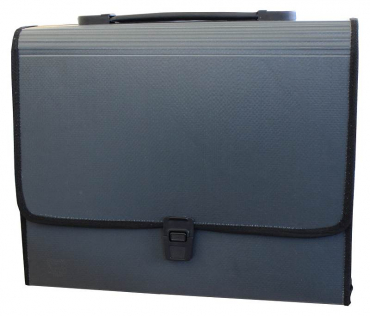 Image EXXO by HFP Fächertasche / Aktentasche / Sammeltasche, passend für A4 Unterlagen, 24 Fächer, aus PP, dehnbare Fächer, mit Klarsicht-Taben, genähten Kanten, Kartenhalter, Tragegriff und Schnappverschluss, Farbe: schwarz – 1 Stück