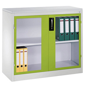 Image CP Stahlschrank 8831-055/1060-80 lichtgrau, viridingrün, Acrylglas 120,0 x 50,0 x 100,0 cm, aufgebaut