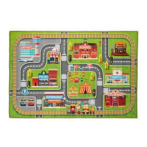 Image relaxdays Spielteppich Kleinstadt grün/bunt 100,0 x 150,0 cm