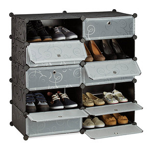 Image relaxdays Schuhschrank schwarz, transparent 10 Fachböden 94,0 x 36,5 x 90,0 cm