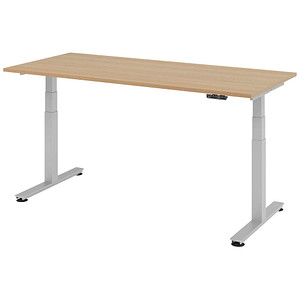 Image HAMMERBACHER VXDSM19 höhenverstellbarer Schreibtisch eiche rechteckig T-Fuß-Gestell silber 180,0 x 80,0 cm