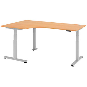 Image HAMMERBACHER VXDSM82 höhenverstellbarer Schreibtisch buche L-Form T-Fuß-Gestell silber 200,0 x 120,0 cm