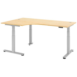 Image HAMMERBACHER VXDSM82 höhenverstellbarer Schreibtisch ahorn L-Form T-Fuß-Gestell silber 200,0 x 120,0 cm