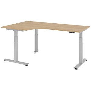 Image HAMMERBACHER VXDSM82 höhenverstellbarer Schreibtisch eiche L-Form T-Fuß-Gestell silber 200,0 x 120,0 cm