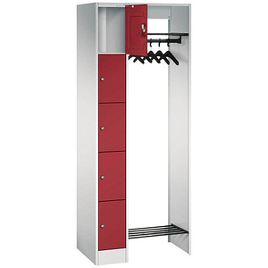 Image CP Garderobe mit Schließfächern lichtgrau, rubinrot 80700-00 S10007, 5 Schließfächer 74,0 x 48,0 x 195,0 cm