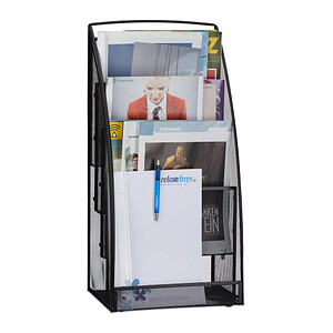 Image relaxdays Tischprospekthalter schwarz DIN A4 4 Fächer