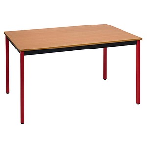 Image SODEMATUB Mehrzwecktisch buche, rot rechteckig, Vierkantrohr rot, 140,0 x 70,0 x 74,0 cm