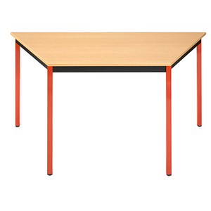 Image SODEMATUB Mehrzwecktisch buche, rot Trapezform, Vierkantrohr rot, 70,0/140,0 x 70,0 x 74,0 cm