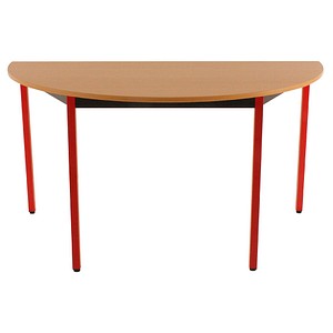 Image SODEMATUB Mehrzwecktisch buche, rot halbrund, Vierkantrohr rot, 140,0 x 70,0 x 74,0 cm