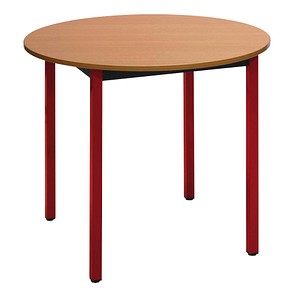 Image SODEMATUB Mehrzwecktisch buche, rot rund, Vierkantrohr rot, 80,0 x 80,0 x 74,0 cm