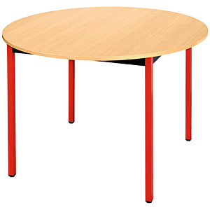 Image SODEMATUB Mehrzwecktisch buche, rot rund, Vierkantrohr rot, 110,0 x 110,0 x 74,0 cm