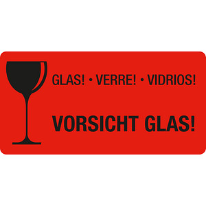 Image 250 EICHNER Warnetiketten rot »Vorsicht Glas!« 100,0 x 50,0 mm