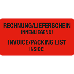 Image 250 EICHNER Warnetiketten rot »Rechnung/Lieferschein innenliegend!« 100,0 x 50,0 mm