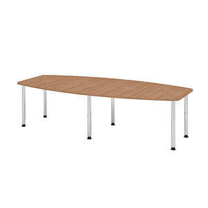 Image HAMMERBACHER Konferenztisch KT28C nussbaum Tonnenform, Rundrohr chrom, 280,0 x 85,0 - 130,0 x 72,0 - 74,0 cm